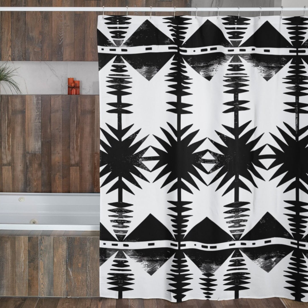 Rustic Aztec Shower Curtain Black and White Home Decor Etsy