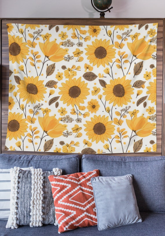 Yellow Boho Flowers Wall Tapestry Sunflower Wall Hanging Floral Tapestry Traditional Home Decor Sizes 60 X 50 80 X 68 104 X 88 Etsy