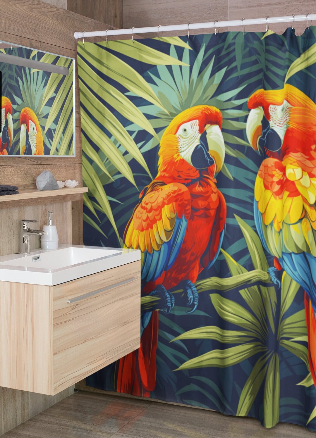 Scarlet Macaw Shower Curtain Exotic Bird Shower Curtain Tiki Home Decor