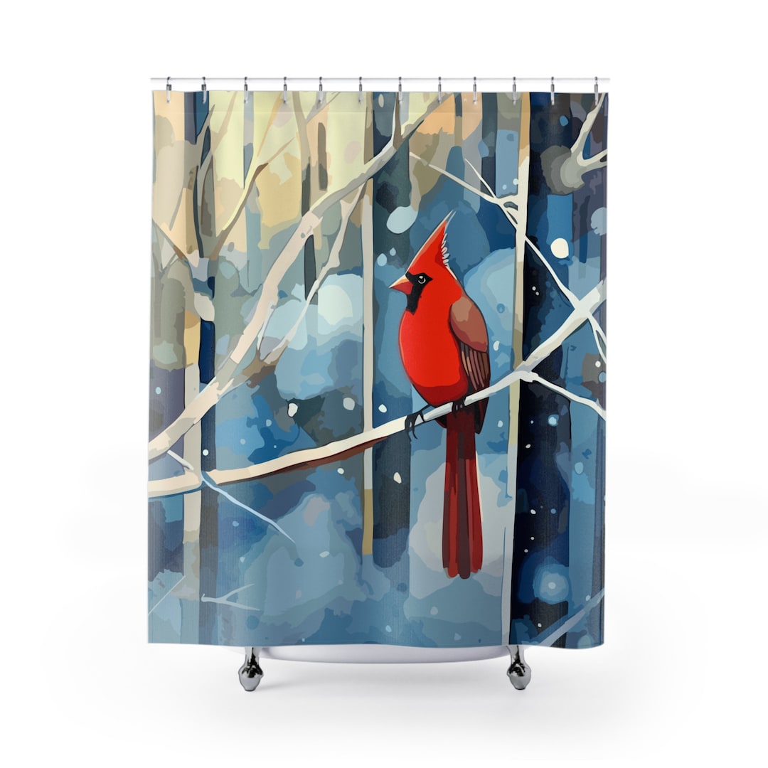 Northern Cardinal Shower Curtain Modern Art Shower Curtain Winter Bird