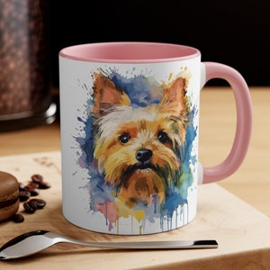 Yorkshire Terrier Watercolor Mug | Pet Yorkie Coffee Mug | Black or Pink Coffee Mug | Dog Lover Gift | Microwave Safe | Dishwasher Safe