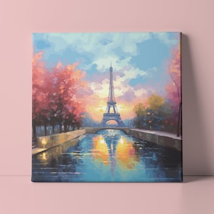 Eiffel Tower Sunset Canvas | Watercolor Home Wall Art | Paris Style Home Decor | Vintage Design | Boho Colors | Canvas Print Wall Hanging