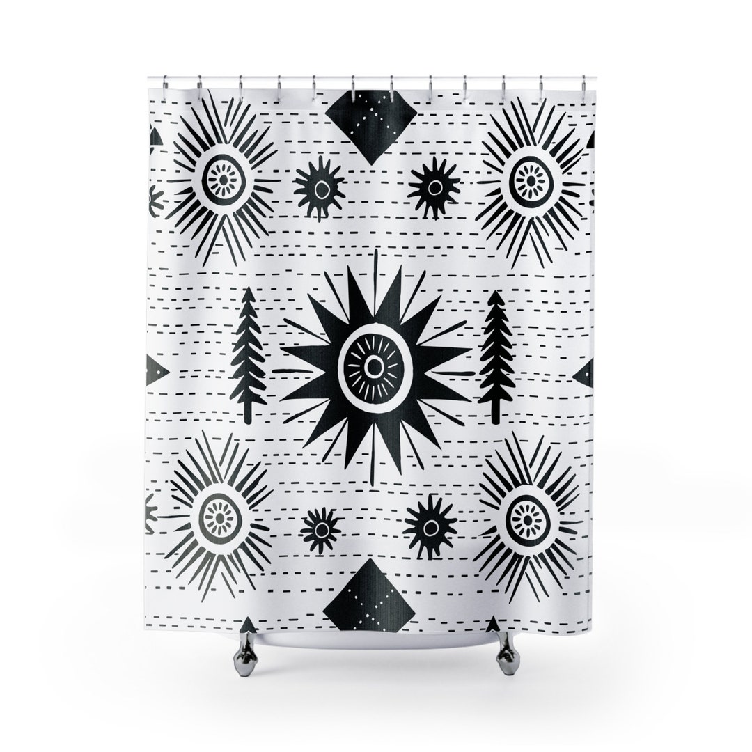 Minimalist Aztec Shower Curtain Black and White Home Decor Etsy