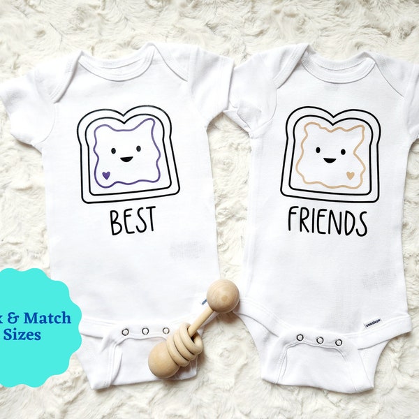 Set of Two! Best Friends Onesies®, Twin Onesies®, Peanut Butter and Jelly Onesies® for Twins, Siblings and Best Friends