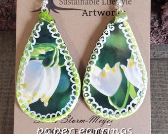 Spring Snowdrop Flower Paper Handmade Earrings