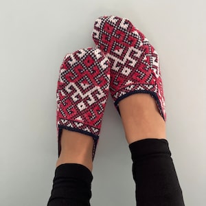 handmade ethnic inspired indoor knitted slippers –  socks for home and travel.