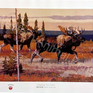 Heading For Cover by Bob Kuhn – Pair of Moose in the wild – Wall Art – Signed - Wildlife/Nature - Western Animal Prints – Limited Edition!