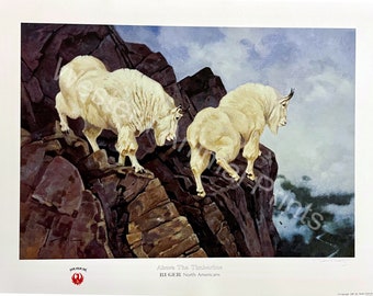 Above The Timberline – Rocky Mountain Goats – Lithography Wall Art – Signed - Stunning Wildlife/Nature - Western Animal Prints! Office Decor