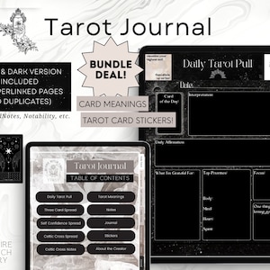 Tarot Journal Witchy Digital Tarot Journal Bundle Deal Guida ai tarocchi Adesivi Witchy Modelli di diffusione dei tarocchi Impara i tarocchi per iPad Goodnotes