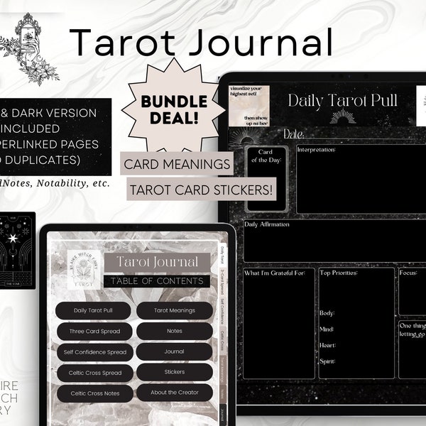 Tarot Journal Witchy Digital Tarot Journal Bundle Deal Tarot Guide Witchy Stickers Tarot Spread Templates Learn Tarot for iPad Goodnotes