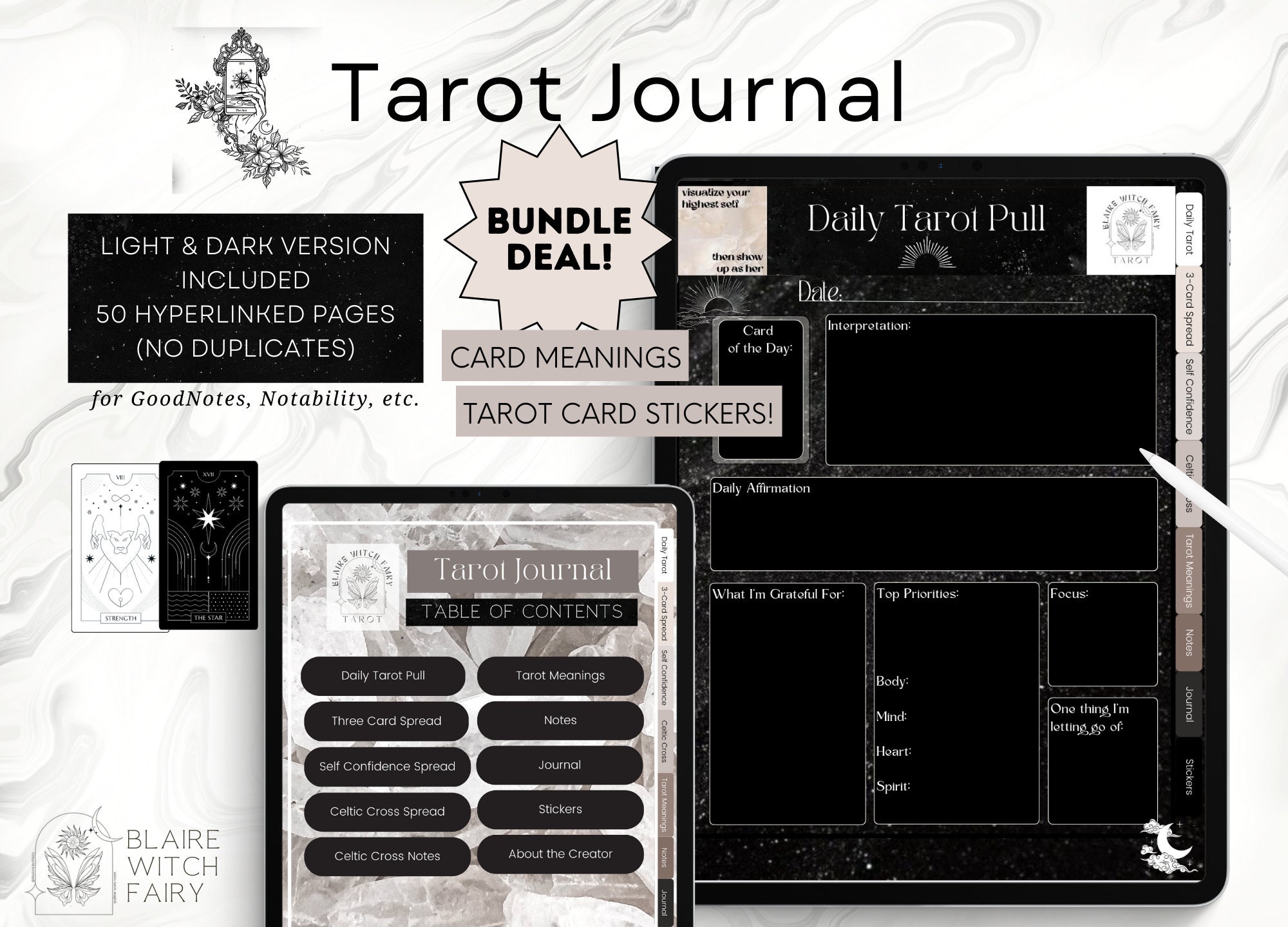 Modern Witch Digital Planner Bundle, Witchy Planner, Tarot Journal