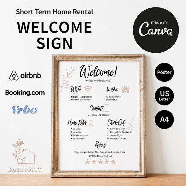 Airbnb Welcome Sign, Editable Super Host Welcome Sign Canva Template, Vacation Rental Printable, Guest Arrival Poster, Template for VRBO