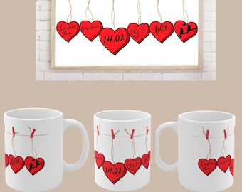 Heart mug, love Mug, Sublimation PNG, PDF - Heart pattern - Centralized pdf - 11oz | 15oz - High Definition Transparent PNG