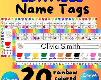 EDITABLE Name Tags.Name Plates Rainbow,name tags for school editable,Back to School Desk Name Plate, Early Education Kids Desk Label