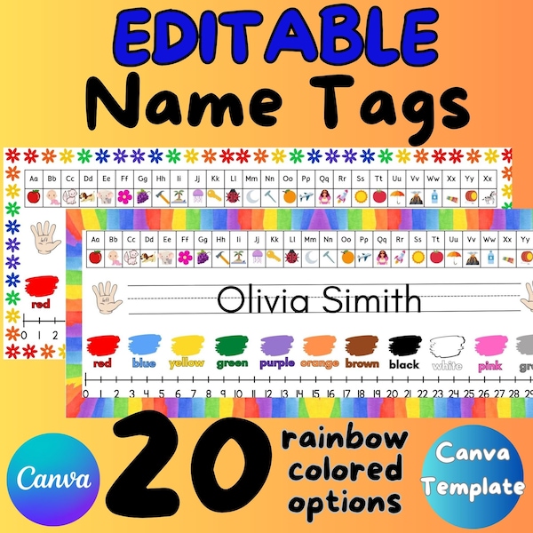 EDITABLE Name Tags.Name Plates Rainbow,name tags for school editable,Back to School Desk Name Plate, Early Education Kids Desk Label