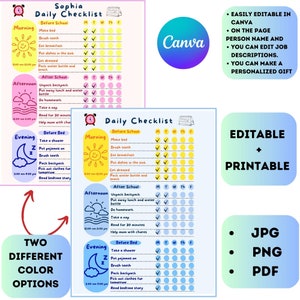 Editable Daily Checklist for Kids, Printable, Kids Responsibility Chart, To Do list, Before and After School, Daily Routine, Chore Chart