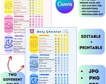 Editable Daily Checklist for Kids, Printable, Kids Responsibility Chart, To Do list, Before and After School, Daily Routine, Chore Chart