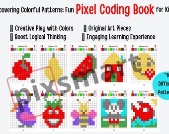 Discovering Colorful Patterns: Fun Pixel Coding Book for Kids, Kids Colouring Activity Printable Download,colour by number,morning binder