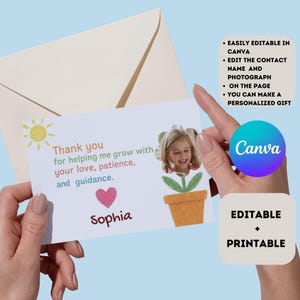 Teacher appreciation card, Preschool Teacher Card, Editable Photo Card for Kids, Teacher Appreciation Gift, Canva Template Download