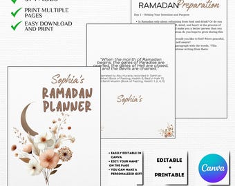 Planificador digital de Ramadán 2026, diario islámico personalizado, registro del Corán, registro de oraciones, Goodnotes, iPad, plantilla editable de Canva