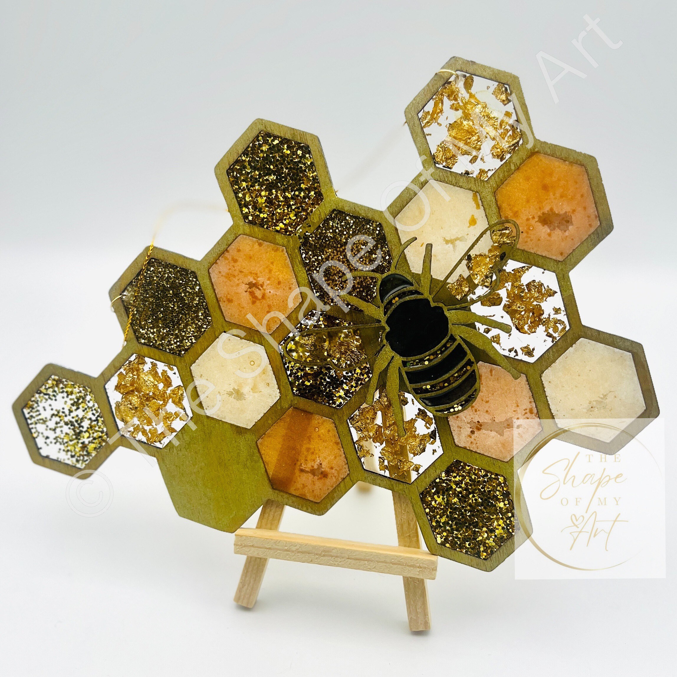 Honeycomb-Two Layer-Stained Wood Cutout-Bee Theme Wood Decor-3D