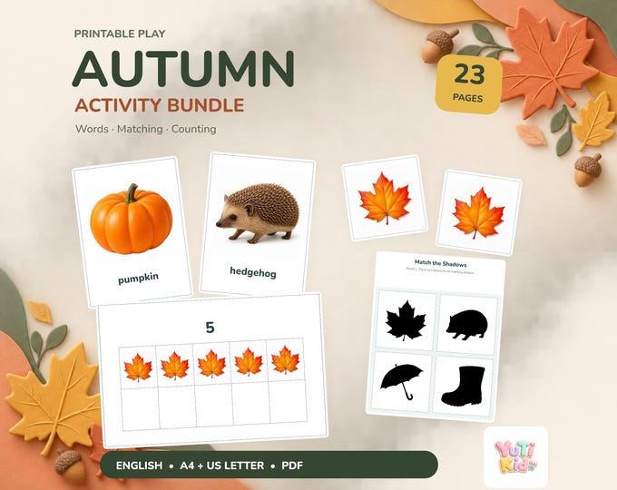 Featured listing image: Fall Games: English Flash Cards, Memory Matching Game and Number Flashcards