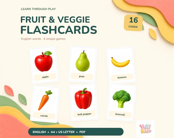 Featured listing image: Fruit Flashcards and Vegetable Flashcards: 16 English Vocabulary Cards for Homeschool