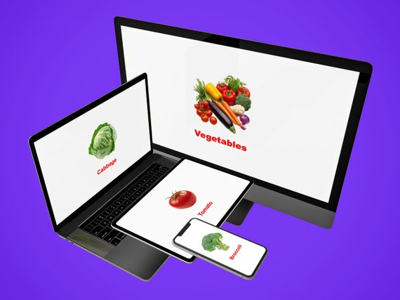 Vegetables Flashcard - Montessori Early Learning, Preschool Digital, Printable & Sound Flashcards.