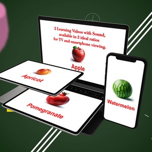 Tarjetas didácticas de frutas. Libros de aprendizaje para niños. Conjunto de libros educativos. Tarjetas didácticas de sonido. Vídeo infantil. Tarjetas flash digitales. Aprendizaje temprano.