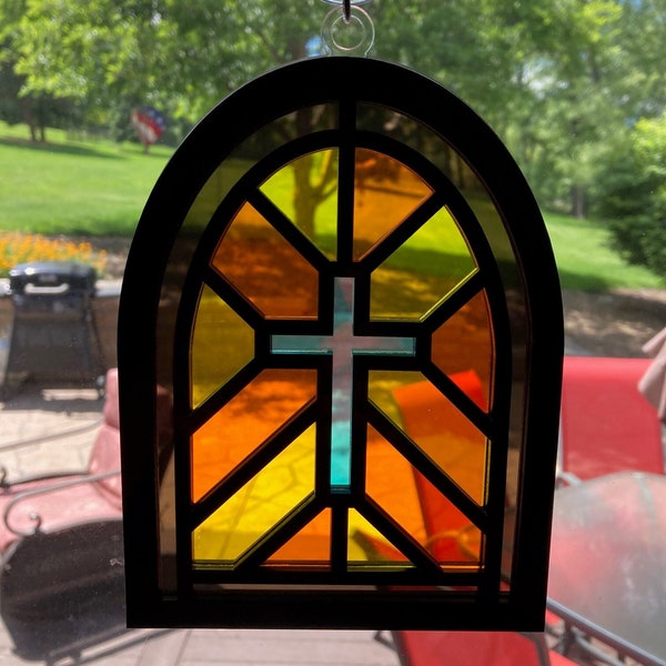 Stained Glass Windows with Cross Sun Catcher