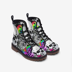 Unisex Fit Skulls Rainbows Flowers Casual Leather Lightweight Boots