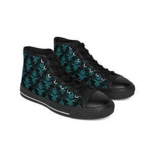 Herren Fit Schwarz Teal Damast Vintage High Top Sneakers