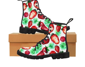 Bottes en toile coupe aquarelle fraises pour femmes