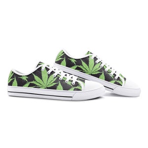 Unisex Fit Marijuana Green Leaf MaryJane Low Top Canvas Shoes