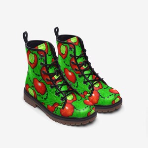 Unisex Fit Green Funky Apple Teacher Inspired Casual Leather Lightweight Boots