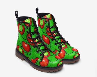 Botas ligeras de cuero informales con diseño unisex de manzana verde funky inspiradas en el profesorado
