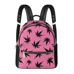 Sac à dos miniature en cuir synthétique rose MaryJane, feuille de marijuana, 25 cm (10 po.)