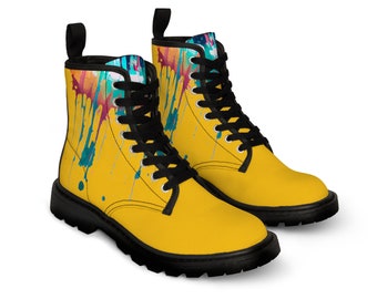 Womens Fit Yellow Paint Drip Canvas Boots