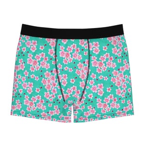 Whimsical Cherry Blossom Aqua Teal Men&#39;s Boxer Briefs Fundies