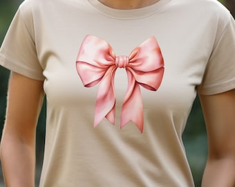 T-shirt rose coquette avec noeud, cadeau ruban tendance pour femme