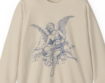 Vintage Angel Cherub Sweatshirt, Christian Religious Sweater, Artistic Designer Aesthetic, Angel Graphic Gift for Artists & Believers