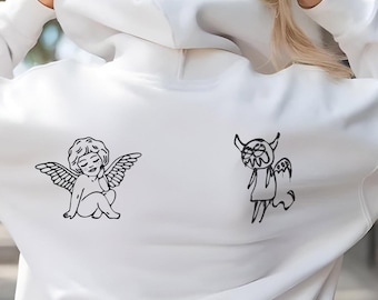 Angel Devil Hoodie, Cute Back print Angel Valentines Day Funny hoodie, Love Yourself Decision maker Hooded Sweatshirt, self love gift