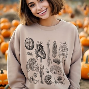 Medical Illustration Sweater, Human Anatomy Sweatshirt, Anatomical Art, Unique Timeless Crewneck Med Student Gift, Science body parts, bones