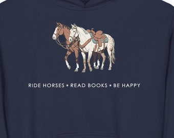 Ride Horses Kids Sweatshirt, Read Books Be Happy, Ranch Girl Sweater, Equestrian Gift, Horse Lover Gift, Book Lover Sweater, Horse Girl Gift