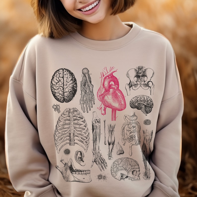 Anatomy Pattern Print Women Off Shoulder Sweatshirt