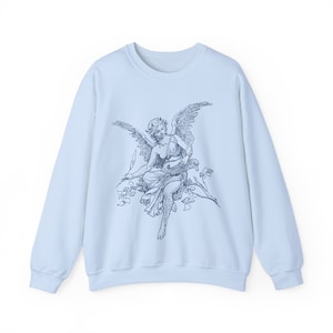 Vintage Angel Cherub Sweatshirt, Christian Religious Sweater, Artistic Designer Aesthetic, Angel Graphic Gift for Artists & Believers Light Blue
