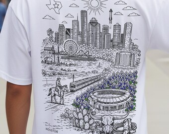 Shirt Houston Texas, West Travel Shirt, vakantie-esthetiek Urban City Graphic T-shirt, roadtripcadeau, City Exploring TX Souvenir Top