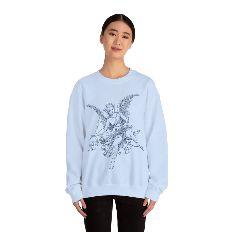 Vintage Angel Cherub Sweatshirt, Christian Religious Sweater, Artistic Designer Aesthetic, Angel Graphic Gift for Artists & Believers image 2