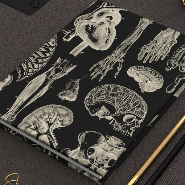 Anatomie-Vintage-Tagebuch, medizinisches Notizbuch mit menschlichen Körperknochen, Geschenke für Präzeptoren, antike wissenschaftliche anatomische Kunst für Krankenschwestern, RN-Studententagebuch