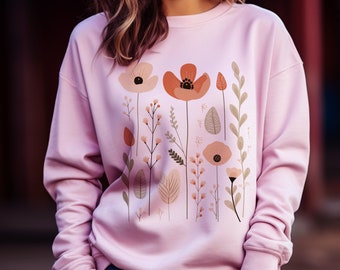 Boho Geschenk Pullover, Boho Blumen Sweatshirt für Frauen, Geschenk für Gärtner, blühender Frühling, abstrakte Blumen Pullover